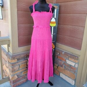 HYFVE Vibrant Pink Sleeveless Smocked Top Maxi Dress Women's Size Large NWOT